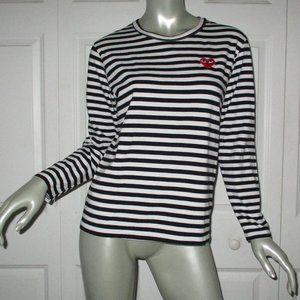 PLAY COMME DES GARCONS Black & White Striped Tee Heart Logo Small Japan